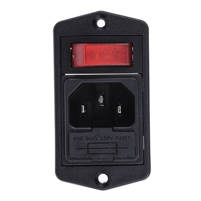 Bulgin C14 Panel Mount IEC Connector Male, 10A, 250 V, Fuse Size 5 x 20mm