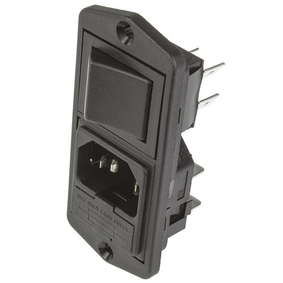 Bulgin C14 Panel Mount IEC Connector Male, 10A, 250 V, Fuse Size 5 x 20mm