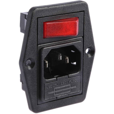 Bulgin C14 Panel Mount IEC Connector Male, 10A, 250 V, Fuse Size 5 x 20mm