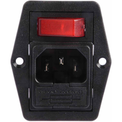 Bulgin C14 Panel Mount IEC Connector Male, 10A, 250 V, Fuse Size 5 x 20mm