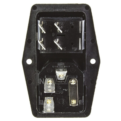 Bulgin C14 Panel Mount IEC Connector Male, 10A, 250 V, Fuse Size 5 x 20mm