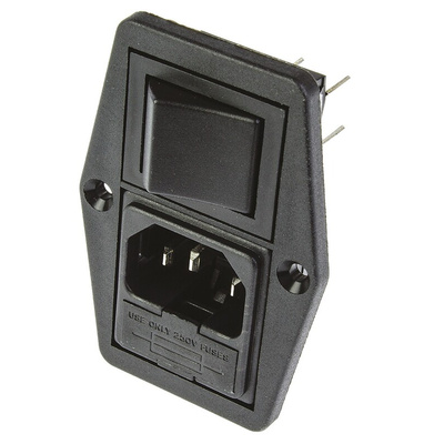 Bulgin C14 Panel Mount IEC Connector Male, 10A, 250 V, Fuse Size 5 x 20mm