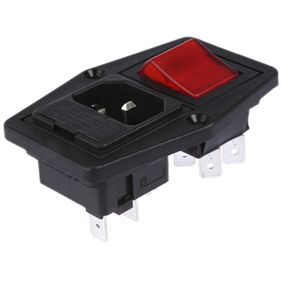 Bulgin C14 Panel Mount IEC Connector Male, 10A, 250 V, Fuse Size 5 x 20mm
