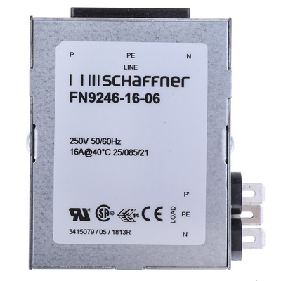 Schaffner 16A, 250 V ac Male Panel Mount IEC Filter FN9246-16-06, Faston