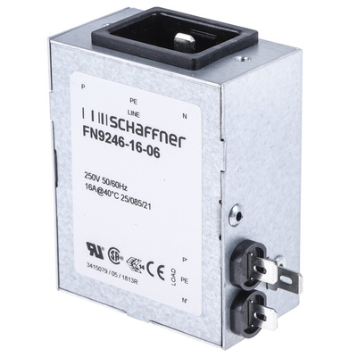 Schaffner 16A, 250 V ac Male Panel Mount IEC Filter FN9246-16-06, Faston
