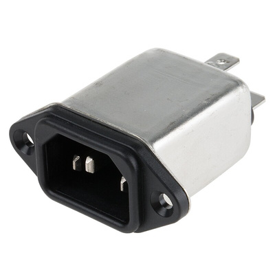 RS PRO 3A, 250 V ac Male Panel Mount IEC Filter , Faston None Fuse