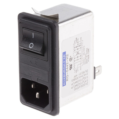 RS PRO 4A, 250 V ac Male Snap-In IEC Filter 2 Pole, Faston 1 Fuse