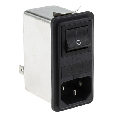 RS PRO 6A, 250 V ac Male Snap-In IEC Filter 2 Pole, Faston 1 Fuse