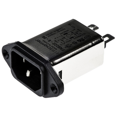 Schaffner 6A, 250 V ac Male Panel Mount IEC Filter FN9222-6-06, Faston None Fuse