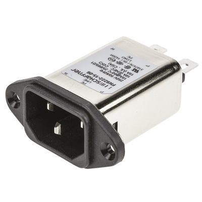 Schaffner 15A, 250 V ac Male Panel Mount IEC Filter FN9222-15-06, Faston None Fuse