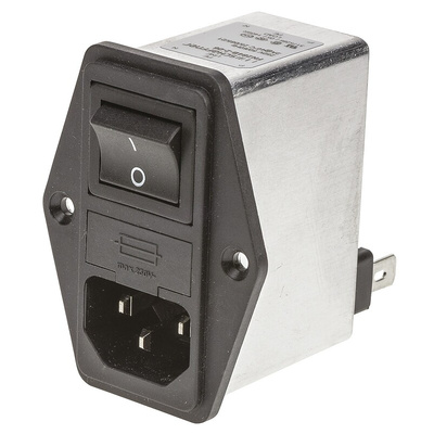 Schaffner 2A, 250 V ac Male Panel Mount IEC Inlet Filter FN284B-2-06, Faston 2 Fuse