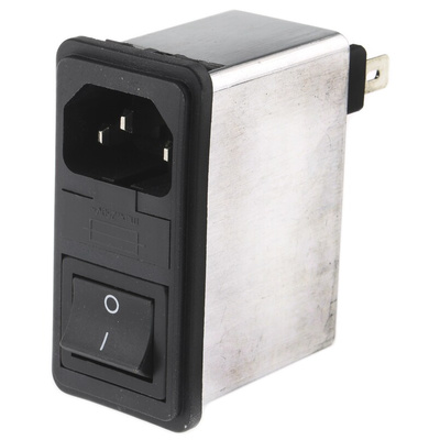Schaffner 1A, 250 V ac Male Snap-In IEC Filter 2 Pole FN285-1-06, Faston 1 Fuse