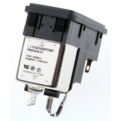 Male IEC/EN 60939 IEC Filter Snap-In 5 x 20mm,Solder,Rated At 6A,250 V ac Operating Frequency 0 → 400Hz