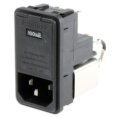Male IEC/EN 60939 IEC Filter Snap-In 5 x 20mm,Solder,Rated At 6A,250 V ac Operating Frequency 0 → 400Hz