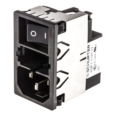 Schurter 2A, 250 V ac Male Snap-In Filtered IEC Connector 2 Pole KMF1.1121.11, Solder 2 Fuse