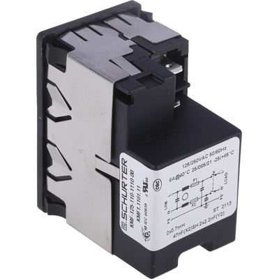 Schurter 6A, 250 V ac Male Snap-In Filtered IEC Connector 2 Pole KMF1.1161.11, Solder 2 Fuse