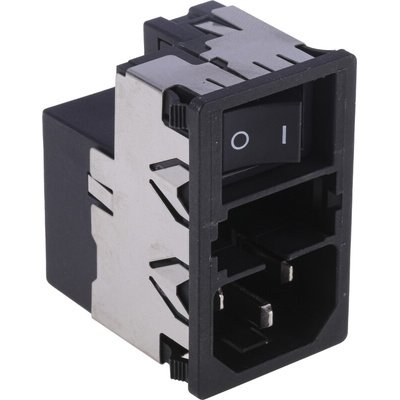 Schurter 6A, 250 V ac Male Snap-In Filtered IEC Connector 2 Pole KMF1.1161.11, Solder 2 Fuse
