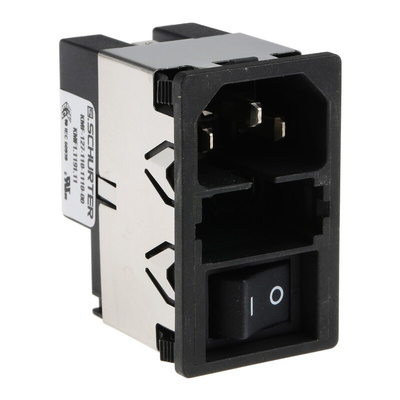 Schurter 10A, 250 V ac Male Snap-In Filtered IEC Connector 2 Pole KMF1.1191.11, Solder 2 Fuse