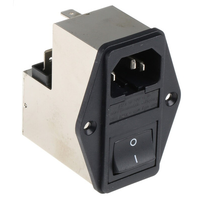 Schurter 10A, 250 V ac Male Panel Mount Filtered IEC Connector 2 Pole 4304.4025, Solder 2 Fuse