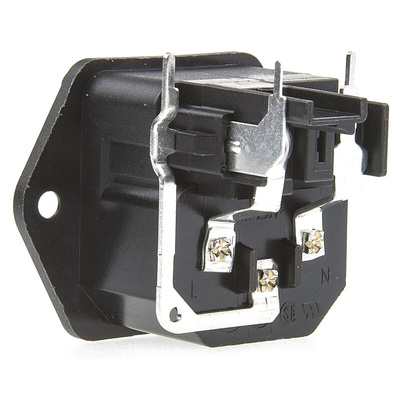 Schurter C14 Right Angle Panel Mount IEC Connector Male, 10A, 250 V, Fuse Size 5 x 20mm