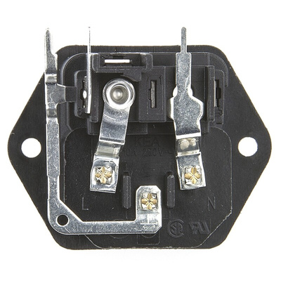 Schurter C14 Right Angle Panel Mount IEC Connector Male, 10A, 250 V, Fuse Size 5 x 20mm
