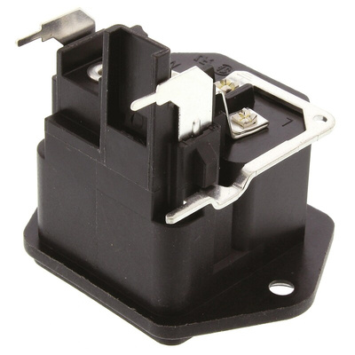 Schurter C14 Right Angle Panel Mount IEC Connector Male, 10A, 250 V, Fuse Size 5 x 20mm