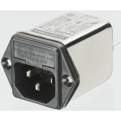 Schaffner 4A, 250 V ac Male Flange Mount IEC Inlet Filter FN9260B-4-06, Faston 2 Fuse