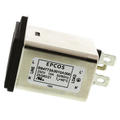 EPCOS 10A, 250 V ac/dc Panel Mount IEC Inlet Filter B84773A0010A000, Tab