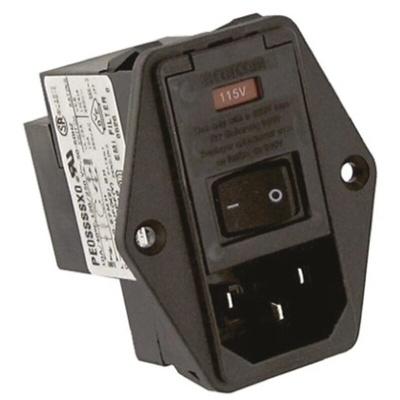 TE Connectivity 10A, 250 V ac Male Flange Mount IEC Filter 2 Pole PE0SSSSX0, Spade 1 Fuse