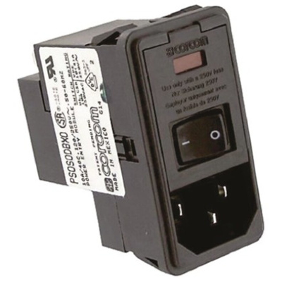 TE Connectivity 10A, 250 V ac Male Snap-In IEC Filter 2 Pole PS0S0DBX0, Spade 2 Fuse
