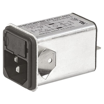 Schurter 2A, 125 V ac, 250 V ac Male Snap-In Filtered IEC Connector 4301.6002, Quick Connect 1, 2 Fuse