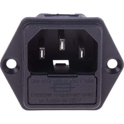 Schurter C14 Panel Mount IEC Connector Male, 10A, 250 V, Fuse Size 5 x 20mm