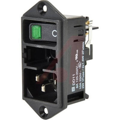 Schurter C14 Panel Mount IEC Connector Male, 10A, 250 V, Fuse Size 5 x 20mm