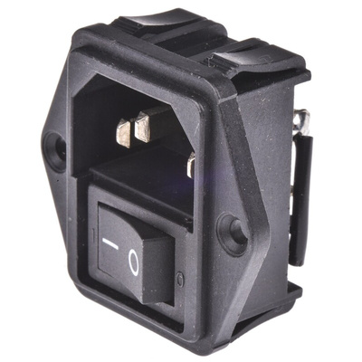 TE Connectivity 15A, 250 V ac Male Flange Mount IEC Filter 2 Pole 1-1609112-4, Spade None Fuse