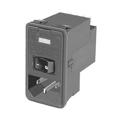TE Connectivity 3A, 120 V ac, 250 V ac Male Snap-In IEC Filter 2 Pole 5-6609107-4, Spade 2 Fuse