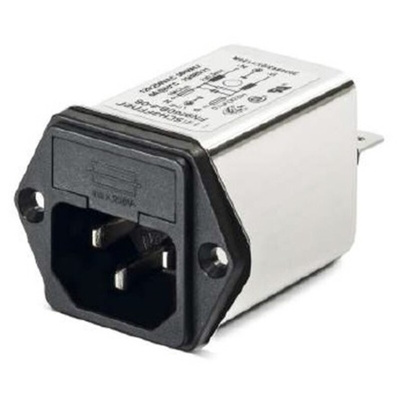 Schaffner 10A, 250 V ac Male Flange Mount IEC Inlet Filter FN261-10-06, Faston 1 Fuse