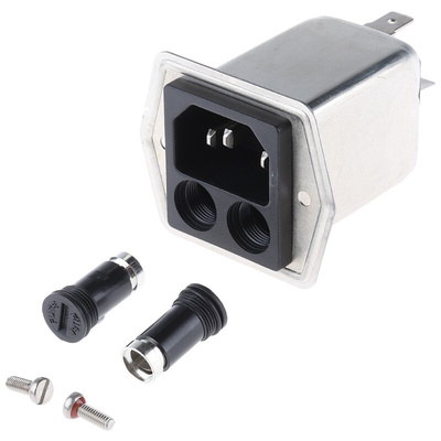 Schurter 4A, 250 V ac Male Panel Mount Filtered IEC Connector 5707.0401.312, Solder