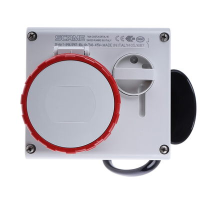 Scame Horizontal Switchable IP66, IP67 Industrial Interlock Socket 3PN+E, Earthing Position 6h, 16A, 415 V