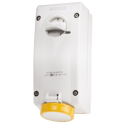 Scame Switchable IP67 Industrial Interlock Socket 2P+E, Earthing Position 4h, 16A, 130 V