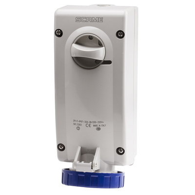 Scame Switchable IP67 Industrial Interlock Socket 2P+E, Earthing Position 6h, 32A, 250 V