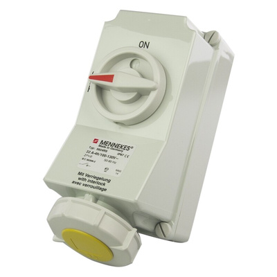 MENNEKES Switchable IP67 Industrial Interlock Socket 2P+E, 32A, 110 V