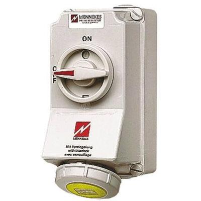 MENNEKES Switchable IP44 Industrial Interlock Socket 2P+E, Earthing Position 4h, 16A, 110 V