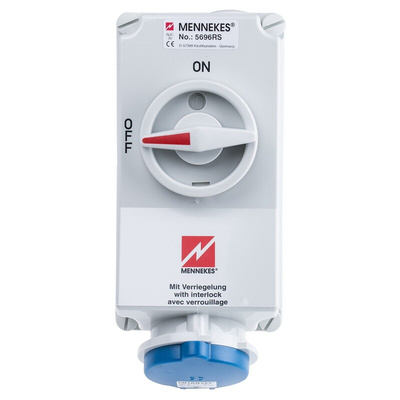 MENNEKES Switchable IP44 Industrial Interlock Socket 2P+E, Earthing Position 6h, 32A, 230 V