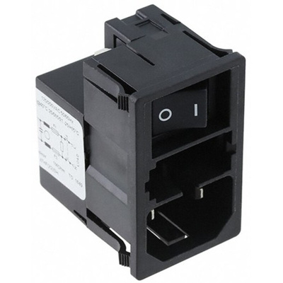 Schurter 1A, 125 V ac, 250 V ac Male Panel Mount Filtered IEC Connector 2 Pole KMF0.2113.11 , Quick Connect 2 Fuse
