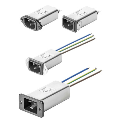 Schaffner 20A, 250 V ac Male Front Mount IEC Inlet Filter 2 Pole FN9255-20-07, Wire Leads