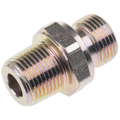 Parker Hydraulic Straight Threaded Adapter 6-6F3MK4S, Connector A G 3/8 Male, Connector B R 3/8 Male
