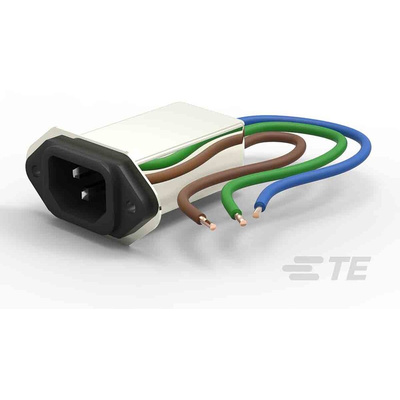 TE Connectivity 3A, 250 V ac Flange Mount IEC Inlet Filter 3EJT8F, Wire Lead