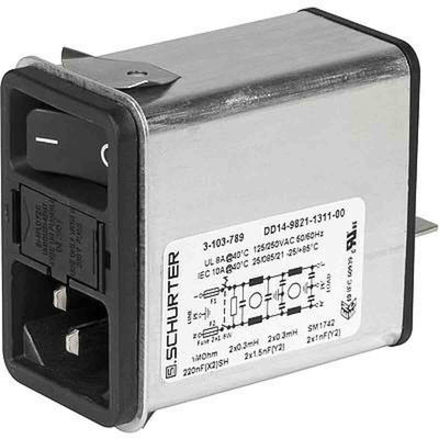 Schurter 6A, 250 V ac Snap-In Filtered IEC Connector 3-102-854