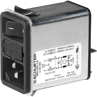 Schurter 6A, 250 V ac Snap-In Filtered IEC Connector 3-102-861