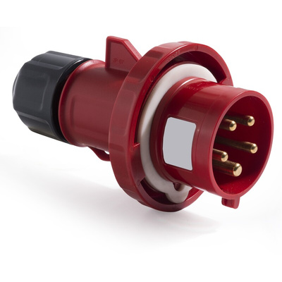 RS PRO IP67 Red Cable Mount 3P + N + E Industrial Power Plug, Rated At 32A, 380 → 415 V